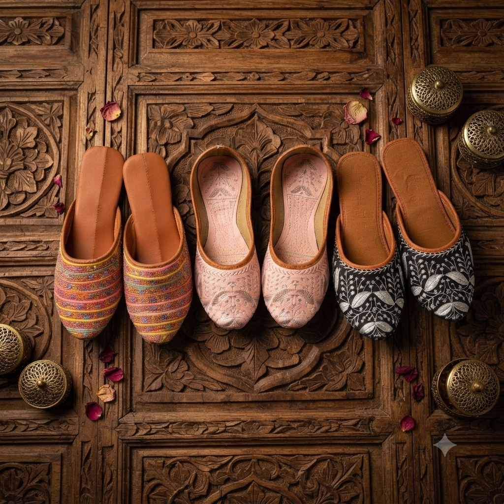 Dhivija Collections Artisan Embroidered Ethnic Slip-On Mojris / Juttis (Assorted Colors)