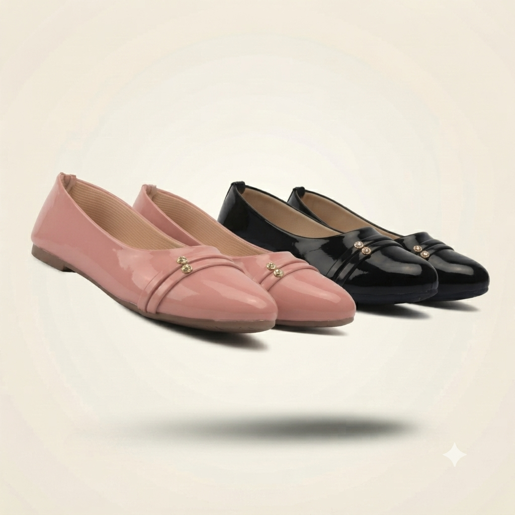 Glossy Embellished Flat Shoes Pair 
