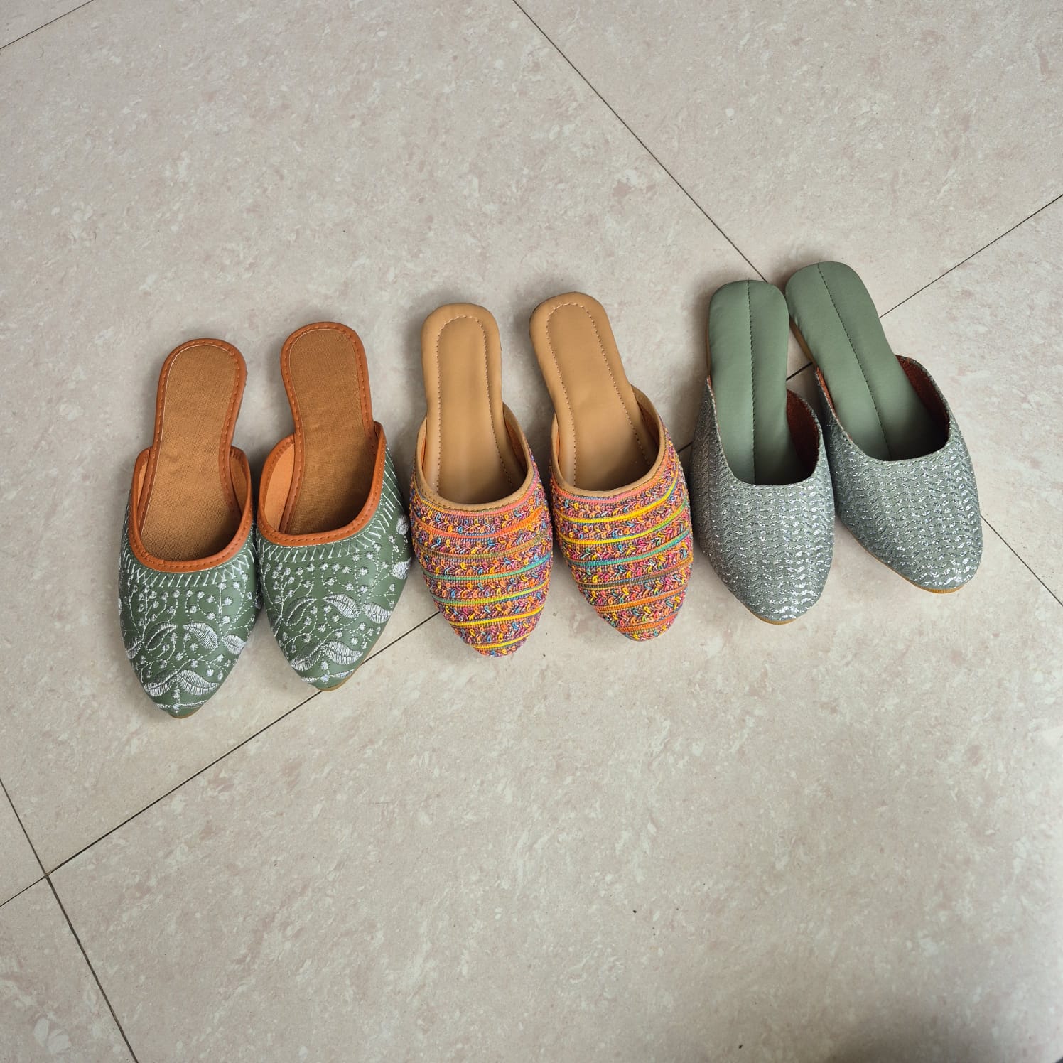 Premium Handcrafted Ethnic Jutti Mules - Festive Embroidery Collection (Trio Pack)