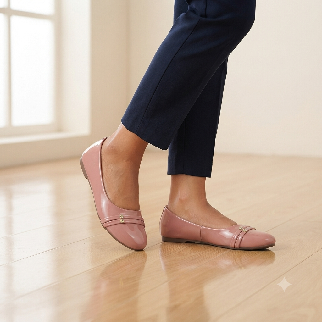 Glossy Embellished Flat Shoes Pair 