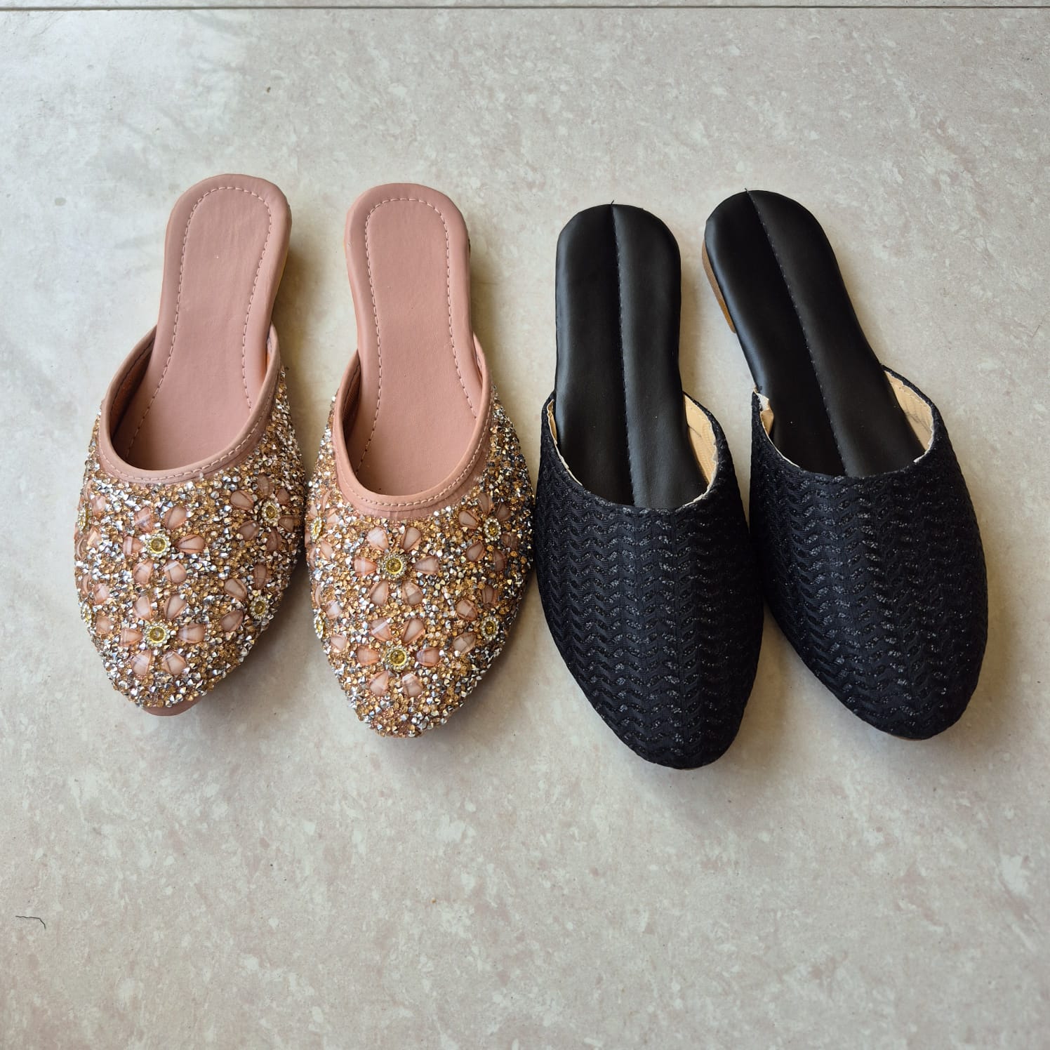 Dhivija Collections Multicolour Vibrant Thread Work Ethnic Mules – Handcrafted Traditional Juttis (Premium-Mid)