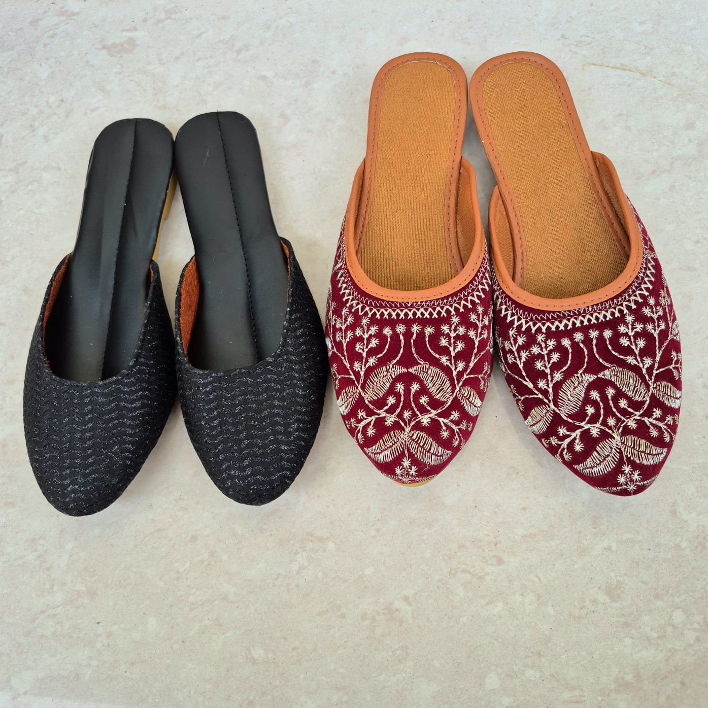 Dhivija Collections Shimmer Textured Mule Combo – Pack of 3 Elegant Handcrafted Party Wear Flats