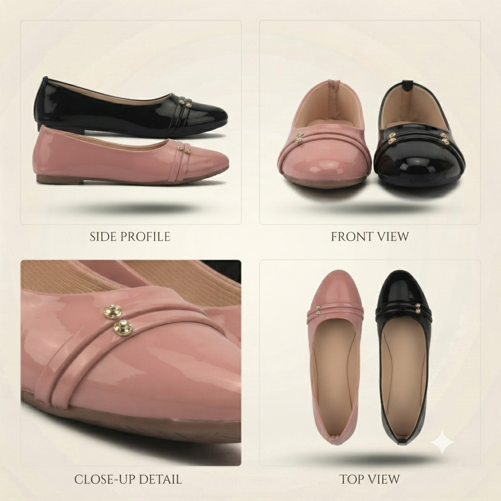 Glossy Embellished Flat Shoes Pair 