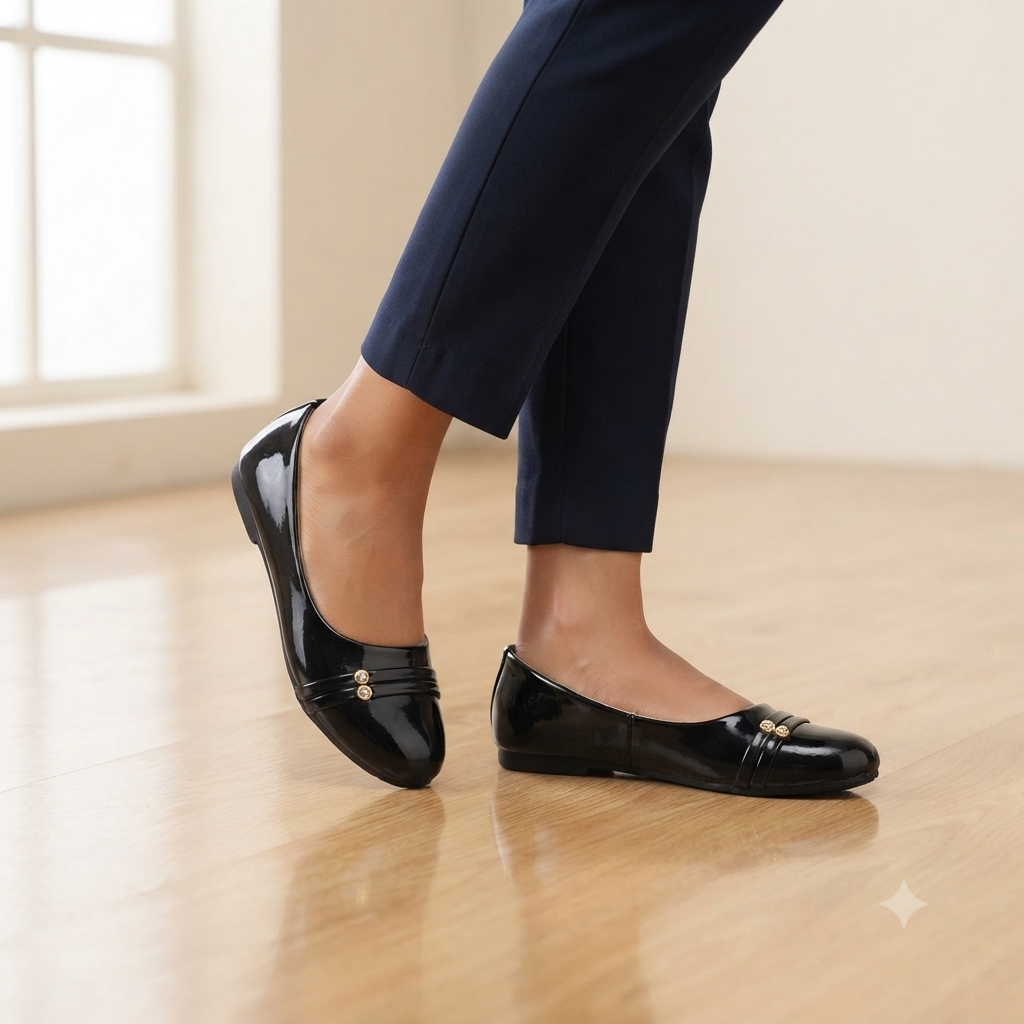 Glossy Embellished Flat Shoes Pair 